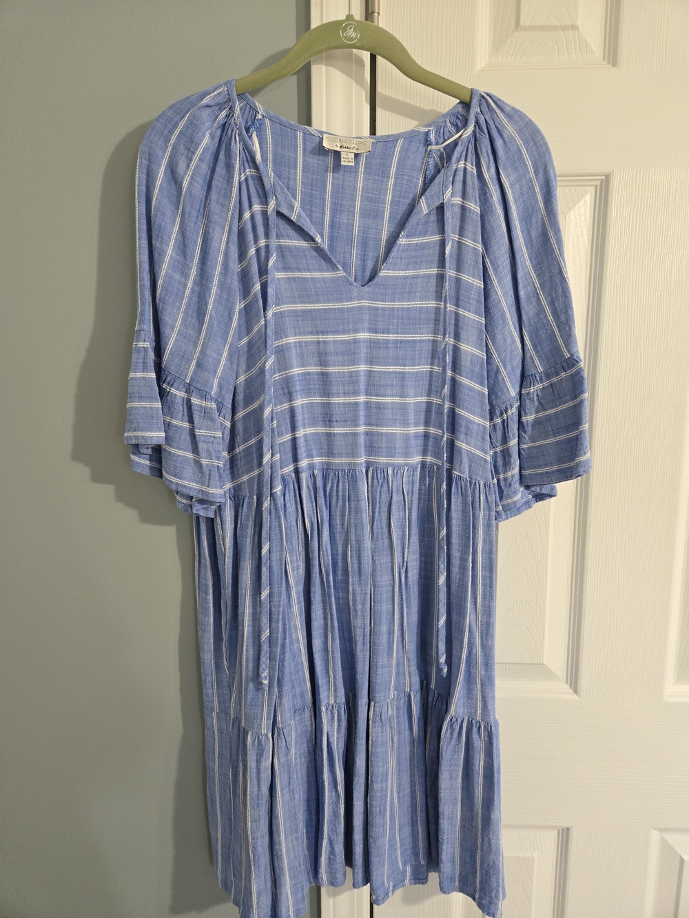 Signature By Robbie Lee Blue Striped Tiered Boho Dress
